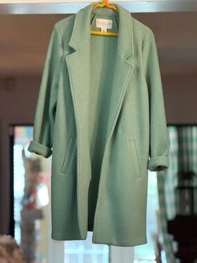 Rachel Zoe Seafoam Open-Front Wool Trench Coat